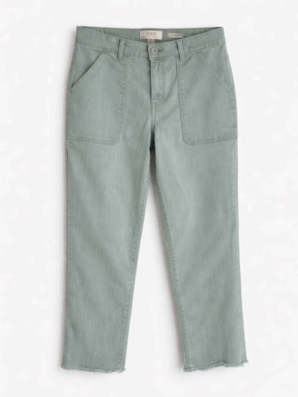 LOGO Lori Goldstein Mint Green Boyfriend Jeans Raw Hem Crop Denim Size 12